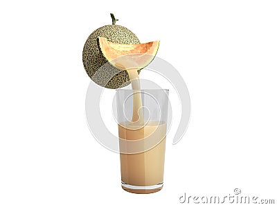 concept of fresh natural juice mellon juice flows from fresh mel Stock Photo