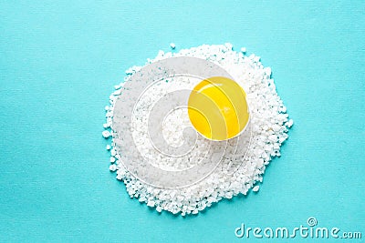 Concept fried eggs protein sea large salt and yolk shell Stock Photo