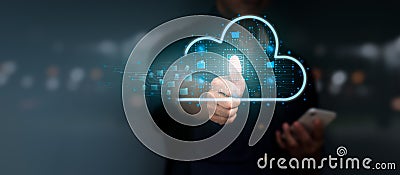 Concept of a futuristic corporate network. Background in high-tech cloud connectivity technologies. The notion of cloud computing Stock Photo