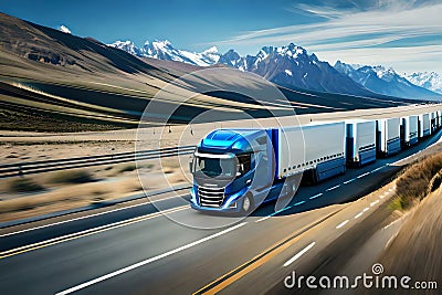Futuristic Trucks Fleet On Highway With Full Self Driving System Activated For Transportation Autonomy Concepts A. Generative AI Stock Photo