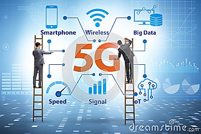 Concept of 5g fast networks with businessman Stock Photo