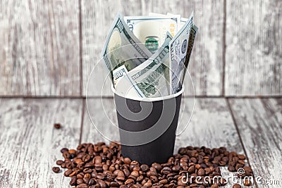 Concept : generous tip for a cup of morning coffee Stock Photo