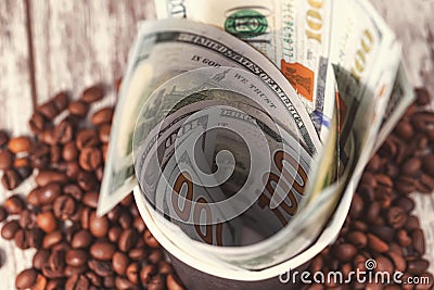 Concept : generous tip for a cup of morning coffee Stock Photo