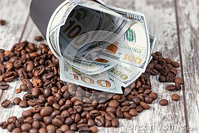Concept : generous tip for a cup of morning coffee Stock Photo
