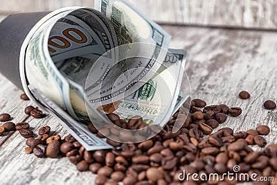 Concept : generous tip for a cup of morning coffee Stock Photo