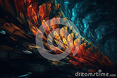 Geometrical digital 3d render fractal amoled texture with high contrasted bloom effect [ chaotic flow collection]. Generative AI Stock Photo