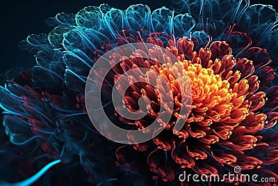 Geometrical digital 3d render fractal amoled texture with high contrasted bloom effect [ chaotic flow collection]. Generative AI Stock Photo