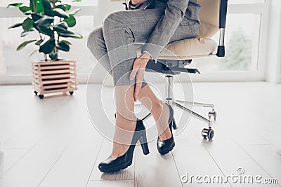 Concept of getting varicose because of wearing high heels. Cropp Stock Photo