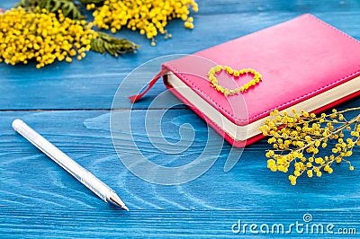 Concept gift flowers on wooden table mock up Stock Photo