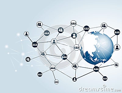 Concept of global business. global with People communicate global network connection. Vector Illustration