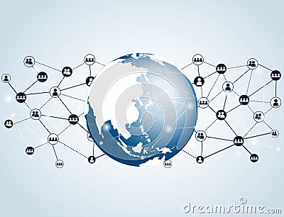 Concept of global business. global with People communicate global network connection. Vector Illustration