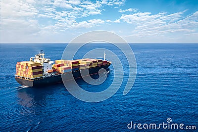 A container cargo ship traveling on the open sea Editorial Stock Photo