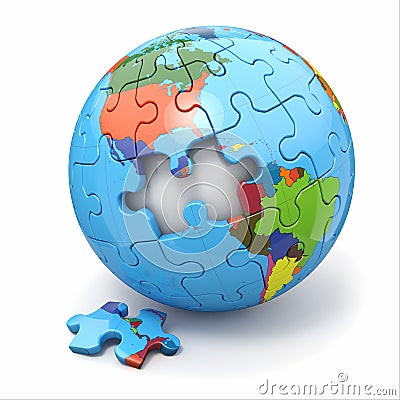 Concept of Globalization. Earth puzzle. 3d Stock Photo