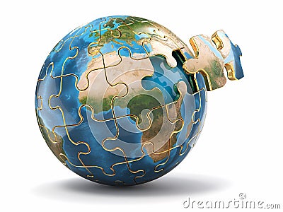 Concept of Globalization. Earth puzzle. 3d Stock Photo