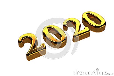 Concept of gold 2020 New Year text isolated on white background without shadows. 3D Render Stock Photo