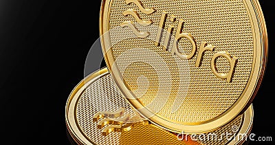 Concept of golden Libra coin with logo on front. Editorial Stock Photo