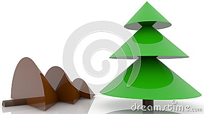 Concept of green abstract spruce and brown dead spruce. Cartoon Illustration