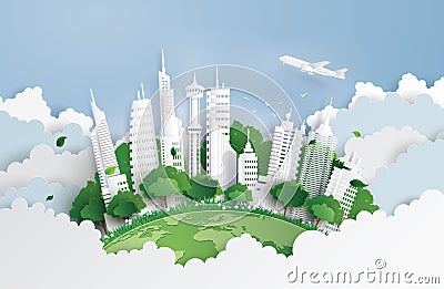 Green city with building. Vector Illustration