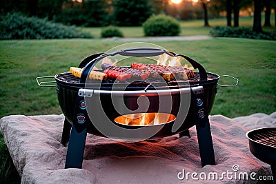 Grilling on the Go Realistic Portable Camping Grill for Outdoor Cooking.AI Generated Stock Photo
