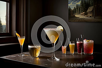A Group Of Drinks Sitting On Top Of A Table. Generative AI Stock Photo