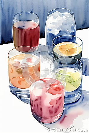 A Group Of Glasses Filled With Different Types Of Drinks. Generative AI Stock Photo
