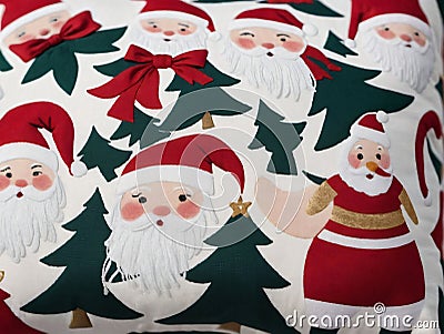 A Group Of Santa Clauss On A White Pillow. Generative AI Stock Photo