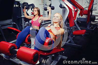 Concept group sports, girlfriends train. Stock Photo