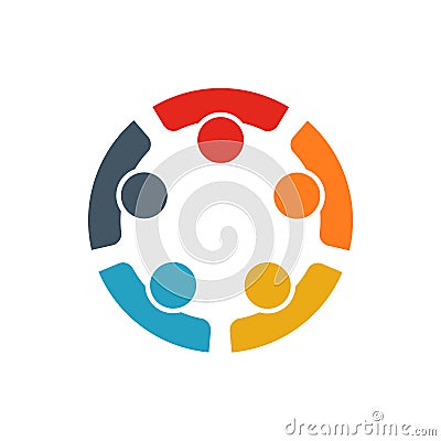 Teamwork of five persons working together to reach a goal Vector Illustration