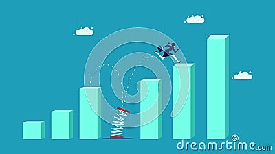 The concept is growing rapidly. A business woman jumps over a falling graph Vector Illustration
