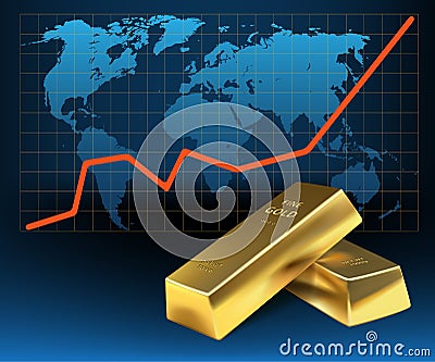 Concept of growth of the Gold in financial world. Banking business Vector Illustration