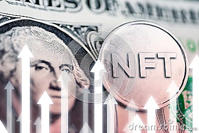 Concept of growth of type of cryptographic nft on the us dollar Stock Photo