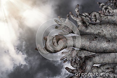 The concept of Halloween with zombies rising from the graveyard Stock Photo