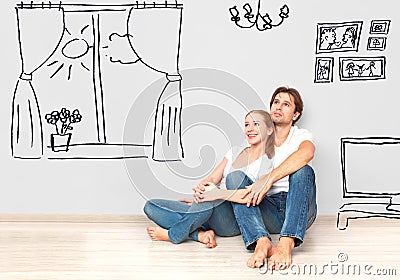 Concept : happy couple in new apartment dream and plan interior Stock Photo