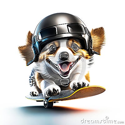 Concept Happy Cute dog play skateboarding Stock Photo