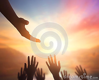 International Human Solidarity Day concept: helping hand concept and international day of peace Stock Photo