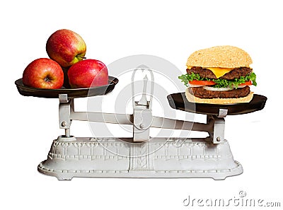 Healthy food versus fast food Stock Photo