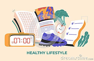 Concept of healthy lifestyle habits, symbol of everyday routine Vector Illustration
