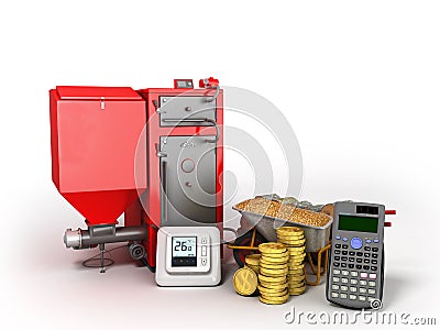 Concept heating with solid boiler pallets 3d rendering on a whit Stock Photo