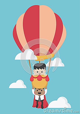 Concept help fellow businessmen to success. Balloon, super busine Vector Illustration