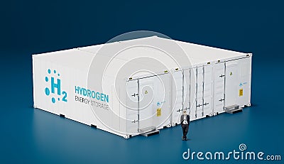 Concept of hi tech mobile hydrogen energy storage facility made Stock Photo