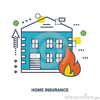 Concept of home insurance. Fire protection. Flat Vector illustration. Vector Illustration