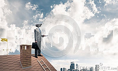 Concept of home security and privacy protection with camera head Stock Photo