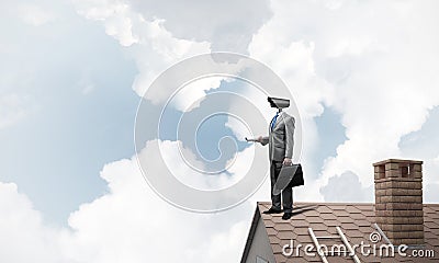 Concept of home security and privacy protection with camera head Stock Photo