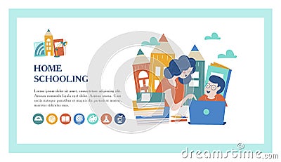 The concept of homeschooling. Vector illustration. The emblem of home schooling for large families. Vector Illustration