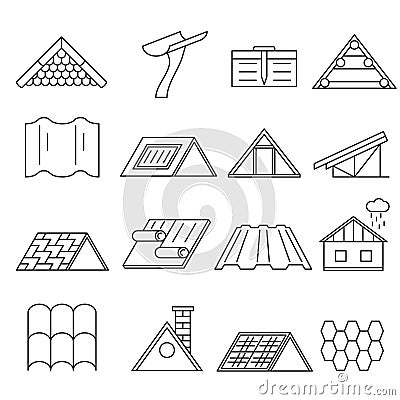 Concept House Roof Construction Thin Line Icon Set. Vector Vector Illustration