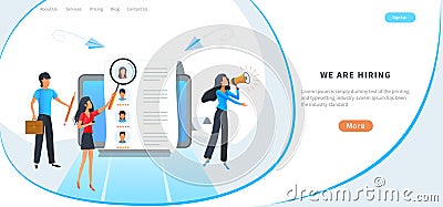 Concept of human resources, online recruitment, job hiring, employment service. Recruiter searching for candidate to hire in list Vector Illustration