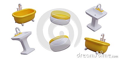 Concept of daily hygiene procedures. Sanitary ware and cosmetics Vector Illustration