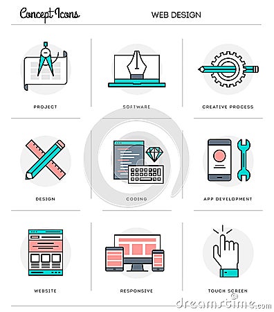 Concept icons, web design, flat thin line design Vector Illustration