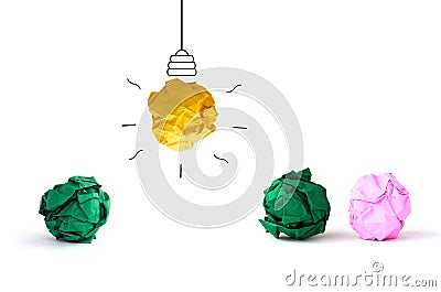 concept idea multicolor crumpled Paper Light Bulb on white back Stock Photo