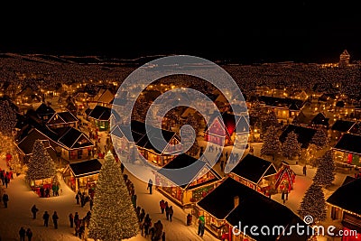 Illuminating the Night Enchanting Christmas Village Lanterns for a Cozy Holiday Ambience.AI Generated Stock Photo